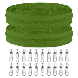 Sawoake 10 Yards Bulk Zipper, (#5) Zippers for Sewing, Olive Green Nylon Coil Zipper by The Yards, Replacement Sewing Zipper with 20PCS Zipper Sliders for DIY Sewing Craft Bags(#5 Olive Green)