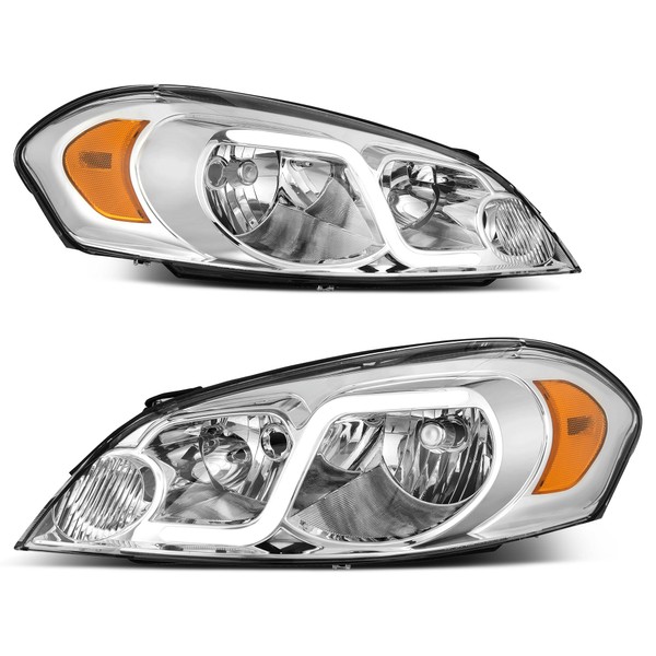 AUTOSAVER88 Headlights Assembly Compatible with 2006-2013 06-13 06 07 08 09 10 11 12 13 Chevy Impala / 14-16 Chevrolet Impala Limited / 06 07 Monte Carlo Headlamps Pair Chrome Housing