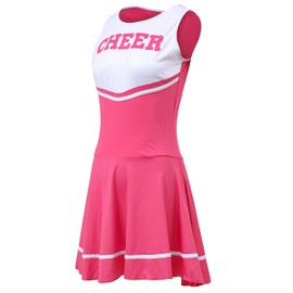 ThreeH High School Girls Musical Uniform Fancy Dress Cheerleader Costume Outfit One Size No Pom-Pom,Rose