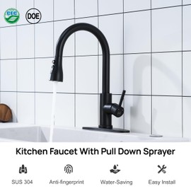 GAGALIFE Matte Black Kitchen Faucets with Pull Down Sprayer - High Pressure Blade Spray Kitchen Sink Faucet, High Arc Single Handle Stainless Steel Classic Pull Out Spray Kitchen Faucet 1 or 3 Hole
