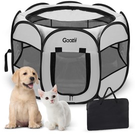 Goozii Pet Cat Playpen for Indoor Cats Enclosed, Puppy Dog Play Pen for Outdoor Travel Camping (Medium Size, Light Grey)
