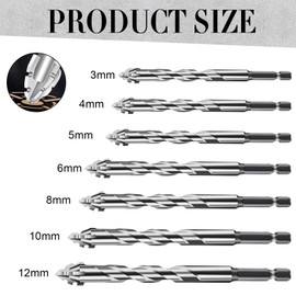 7-Piece Four-Edged Sawtooth Eccentric Drill Bit Set, 3/4/5/6/8/10/12 mm, Four-Edged Serrated Drill, High-Strength Tile Drill Set with Carbide Tip, Multifunctional Drill Set