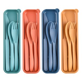 IDISON Camping Cutlery Set, 4 Set Travel Cutlery with Case, Portable Plastic Cutlery Reusable for Lunch Box, Picnic, Travel, Camping