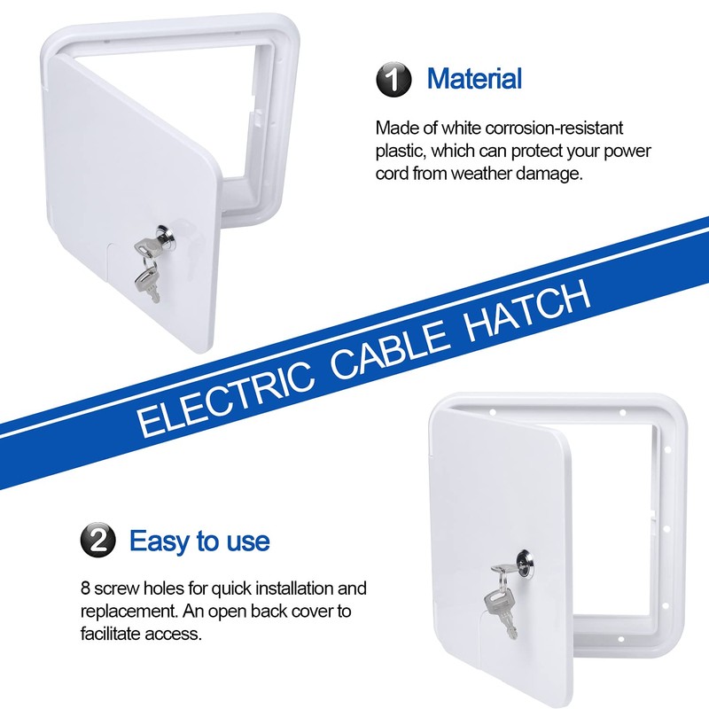 RV Trailer Electric Power Cord Cable Hatch with 2 Keys,