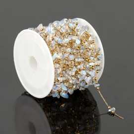 UMAOKANG 13 Feet Clear Gemstone Chain for Jewelry Making, Natural Raw Healing Crystal Necklace Chains Bulk Gold Plated Stainless Steel Jewelry Chains Roll