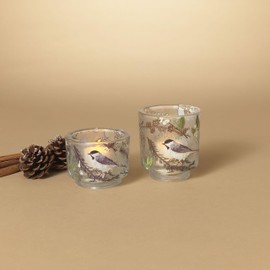Gerson International Glass Holiday Bird Design Candleholders, Large is 3.9-inch Height, Set of 2