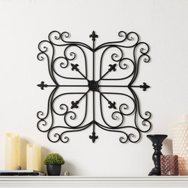 Glitzhome Metal Cutout Garden Wall Decor Floral Heart Hanging Art Sign for Patio and Garden, Black