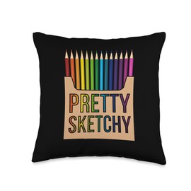 Pretty Sketchy Fun Art Lover Colored Pencils Artists Throw Pillow