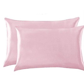 Juwenin Bedding,Luxury Satin Pillowcase with Zipper (Silky Satin Pillow Case for Hair) Set of 2 (Pink, Standard(20''x26''))