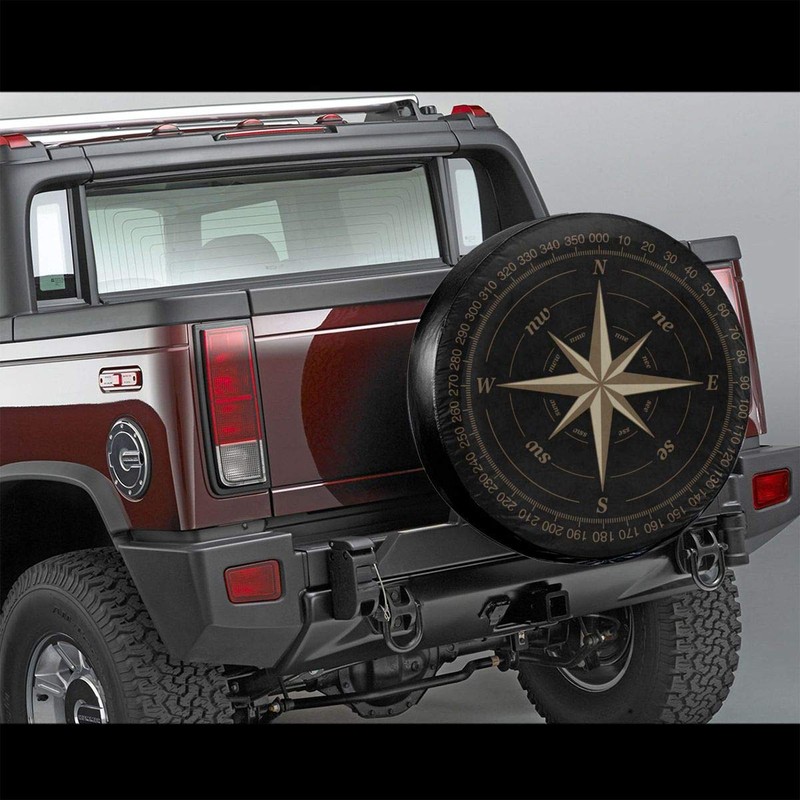 Compass Rose Black Spare Tire Cover UV Sun Wheel Covers