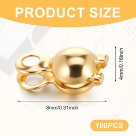 100 Pcs 18K Gold Copper Crimp Beads Cover for Jewelry Making, 4mm 18K Gold Crimp Beads to Secure Jewelry Strings, Clamshell Fold-Over Golden Crimps Bead Cover for DIY Bracelets Necklaces Earring