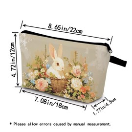 YULUENZE Floral Bunny Makeup Bag Cute Small Organizer Bag with Zipper Floral Bunny Cosmetic Bag Aesthetic Birthday Present for Women Sisters Friends -1