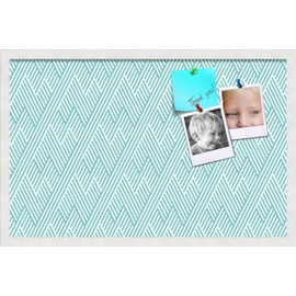 PinPix 28x18 inch Cork Bulletin Board. This Decorative Framed Pin Board Comes with Modeco Zig Zag Aqua Design and Satin White Frame. Ideal for Home, Office Decor or School (PinPix-1628)