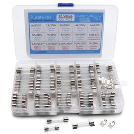 Purple-fox 14 Values 220pcs Fast-Blow Glass Fuses Assortment Kit 5x20mm 250V 0.1 0.2 0.25 0.5 1A 6x30mm 250V 1 2 3 4 5 6 7 8 10A amp Packaged in a Clear Plastic Box with 30PCS Fuse Seat