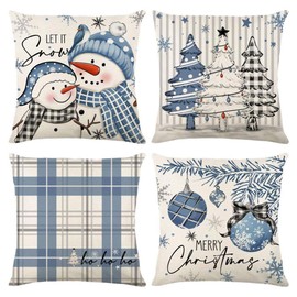 Christmas Pillow Covers 18x18 Inch Set of 4, Merry Christmas Let It Snow Throw Pillow Covers, Winter Holiday Cushion Case Decoration for Sofa Couch