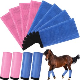 Bulyoou Set of 8 Mesh Fly Boots for Horse Breathable Mesh Horse Boots Protective Loose Wraps Adjustable for Preventing Legs Reduces Flies and Mosquitoes Bites(Blue, Pink,S)