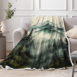 SAOLUIS Forest Blanket, Misty Forest Fleece Blanket, Soft, Warm, Nature Mountain Throw Blanket Forest Trees Art Throw Blanket for Couch Bedroom Living Room 60X80 Inch, Green