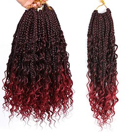 Box Braids Crochet Braids Curly Ends Goddess Box Braids Crochet Hair Synthetic Crochet Hair Extensions (14, 1B/BUG#)……