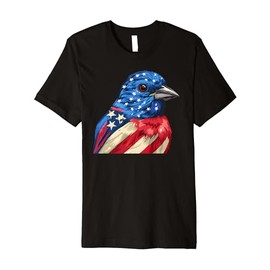 American Flag Lazuli Bunting Patriotic Bird Face 4th Of July Premium T-Shirt
