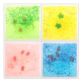 Art3d 4-Pack Liquid Sensory Floor Tiles, Colorful Liquid Fusion Senroy Dance Play Mat for Kids Toddler, 11.8"x11.8" Sea World
