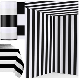 78.7 in x 100 Ft Striped Tablecloth Roll Plastic Stripes Table Cover Roll for Carnival Circus Party Table Stage Tent Classroom Wall Backdrop Decorations Supplies (Black and White Striped)