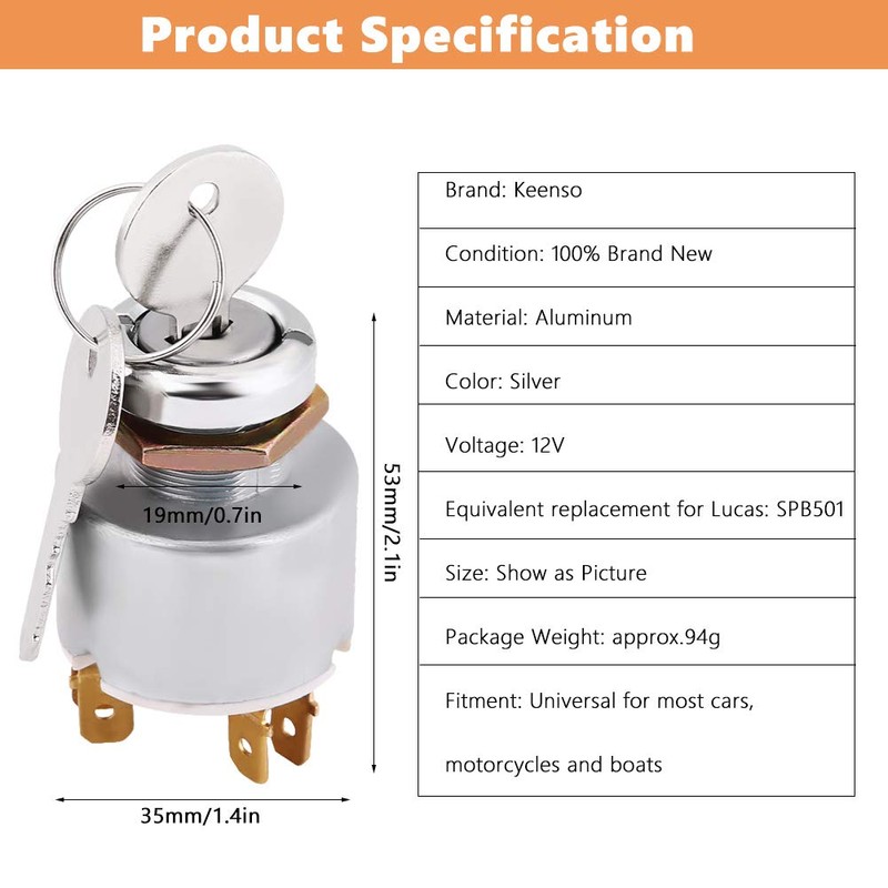 12V Ignition Switch, Universal Engine Start Switch Ignition Control Switch