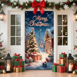 AOHMPT Christmas Snowman Door Cover Decoration, Festive Winter Scene Fabric Backdrop for Front Door, Xmas Holiday Decor Sign for Indoor Outdoor Party (T0006-1M)