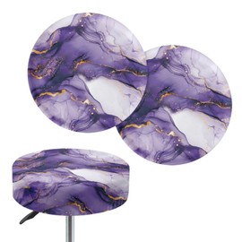 Wanzuoeng Round Stool Covers Set of 2, Marble Print Barstool Covers, Crease-Resistant Elastic Bar Stool Cushion Slipcovers for 14-16 Inch Stools, Purple