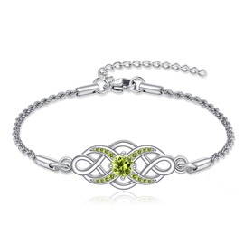 URONE Celtic Knot Bracelet 925 Sterling Silver Irish Birthstone Bracelet Infinity Celtic Knot Jewelry Gifts for Women August Birthstone