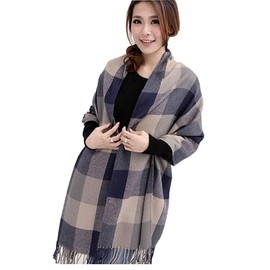 heekpek Winter Long Soft Warm Tartan Check Scarves Wraps for women Wool Spinning Tassel Shawl Long Stole (Grey)(Size: One Size)