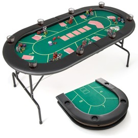 Giantex 72" Poker Table Foldable, 8 Player Folding Card Board Game Table w/ 8 Cup Holders, Casino-Grade Felt Surface, Portable Oval Texas Holdem Poker Tables for Blackjack Casino, No Assembly Required