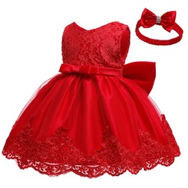 CMMCHAAH Little Girl Baptism Christening Lace Embroidery Dresses Infant Wedding Bridesmaid Event Clothes Dress (Red 8348,100)