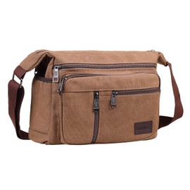 BOMKEE Waterproof Canvas Crossbody Bag Shoulder Bag Satchel Shoulder Sling Work Bag Book Bag for Men and Women, 2026 coffee