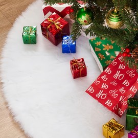 36Inch Christmas Tree Skirt for Christmas Tree Decorations,White Snow Plush Faux Fur Christmas Tree Mat,Xmas Tree Skirt Christmas Tree Base Covers for Xmas New Year Party,Home Christmas Decoration