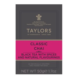 Taylors of Harrogate Classic Chai, Black Tea, Individually Wrapped Bags, 20 Count (Pack of 1), Spiced, Aromatic & Warming, Caffeinated, Enjoy Hot or Iced, 20 Teabags