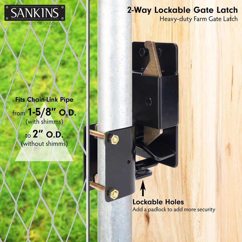 SANKINS 2 Way Heavy Duty Lockable Gate Latch, Black Anti-Sag