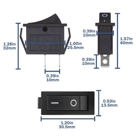 VEXUNGA Toggle Switch 2-Pin On/Off 15A 250VAC 20A 125VAC 2 Pins Rocker Switch Black 2 Position Button Rocker Switch Embedded Built-in Switch (Pack of 10)