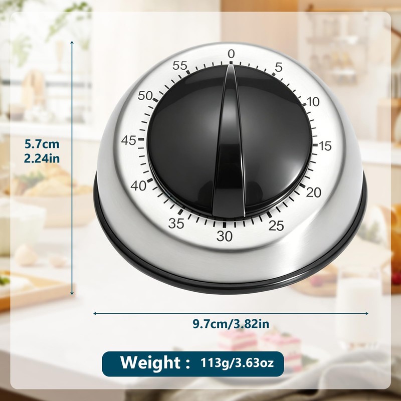 Kitchen Timers for Cooking,Stainless Steel Casing,85dB Alarm,Magnetic Back,Easy-Grip Dial,Versatile Cooking