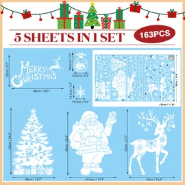 Xnova 163 PCS Large Christmas Window Stickers Reusable Xmas Tree Santa Claus Elk Windows Decorations Double Side Christmas Scene White Christmas Window Clings for Glass Shop Decals