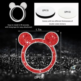 Augeny Bling Car Engine Start Button Cover, Rhinestone Key Ignition Knob Ring, Sparkling Push to Start Button Sticker for Women, Universal Car Accessories for Interior Decoration (2PCS, Red)