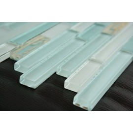 Random Brick Pattern Glass Tile & Resin Tile; Color: Blue Glass Mosaic Tile with Rice Plant Resin Mosaic Tile