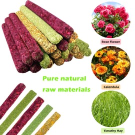 Grembeb Rabbit Toys, 46PCS Bunny Treat 3 in 1 Flower Flavored Timothy Hay Food for Hamster Molar Sticks Guinea Pig Chew Snack for Cleaning Teeth Indoor Pet Chinchilla Squirrel Gerbil Hedgehog Chipmunk