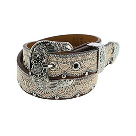 M&F Western 1.25" Lace Overlay Belt Brown/Tan LG