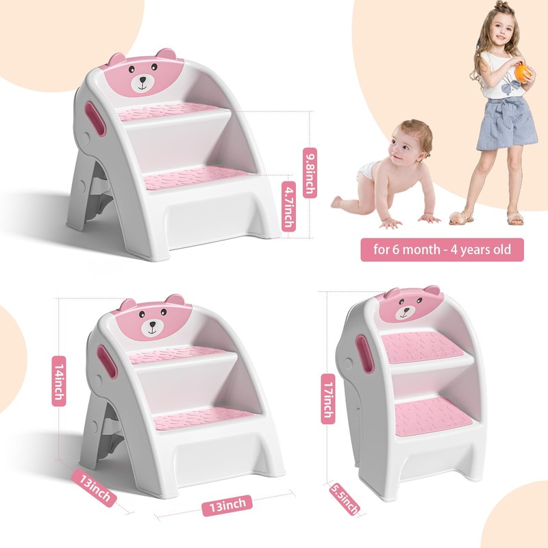 Folding Kids Step Stool for Bathroom and Potty Training,Anti-Slip, Anti-Tip