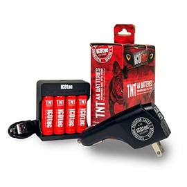 ICOtec TNT Rechargeable AA Battery Kit - 2700mAh - Long Life - High Capacity - 1,200 Charge Cycle Life, Includes: AC/DC Power Inverter, Charger and USB Cable
