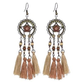 fdsmall Retro Feather Drop Earrings Faux Feather Earrings Bohemian Fringe Earrings Tassel Dangle Earrings Feather Earrings with Leaf and Rope Pendant and Round Dream Catcher Earrings, Alloy Steel, No