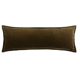 HiEnd Accents Stella Faux Silk Velvet Lumbar Pillow, 14x42 inch, Green Ochre, Romantic Western Modern Traditional Style Luxury Bedding, Decorative Throw Pillow