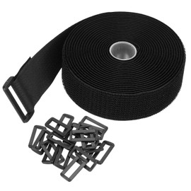 PATIKIL Hook and Loop Straps 1.5in x 16Ft with 20pcs Plastic Buckle, Fastening Cinch Straps Reusable Nylon Securing Cord Ties for Storage Organization, Black