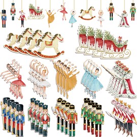 Harloon 48 Pcs Christmas Wooden Hanging Ornaments Christmas Tree Decorations Christmas Tree Vintage Hanging Signs for Xmas Farmhouse Home Winter Holiday Party Supplies(Walnut)