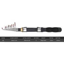 Mini Pocket Fishing Rod Pen Fishing Rod for Sea Fishing Saltwater Freshwater Fishing (1.9 m)